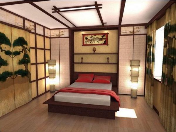 giường ngủ bệt kiểu Nhật với màu sắc sang trọng, cổ điển