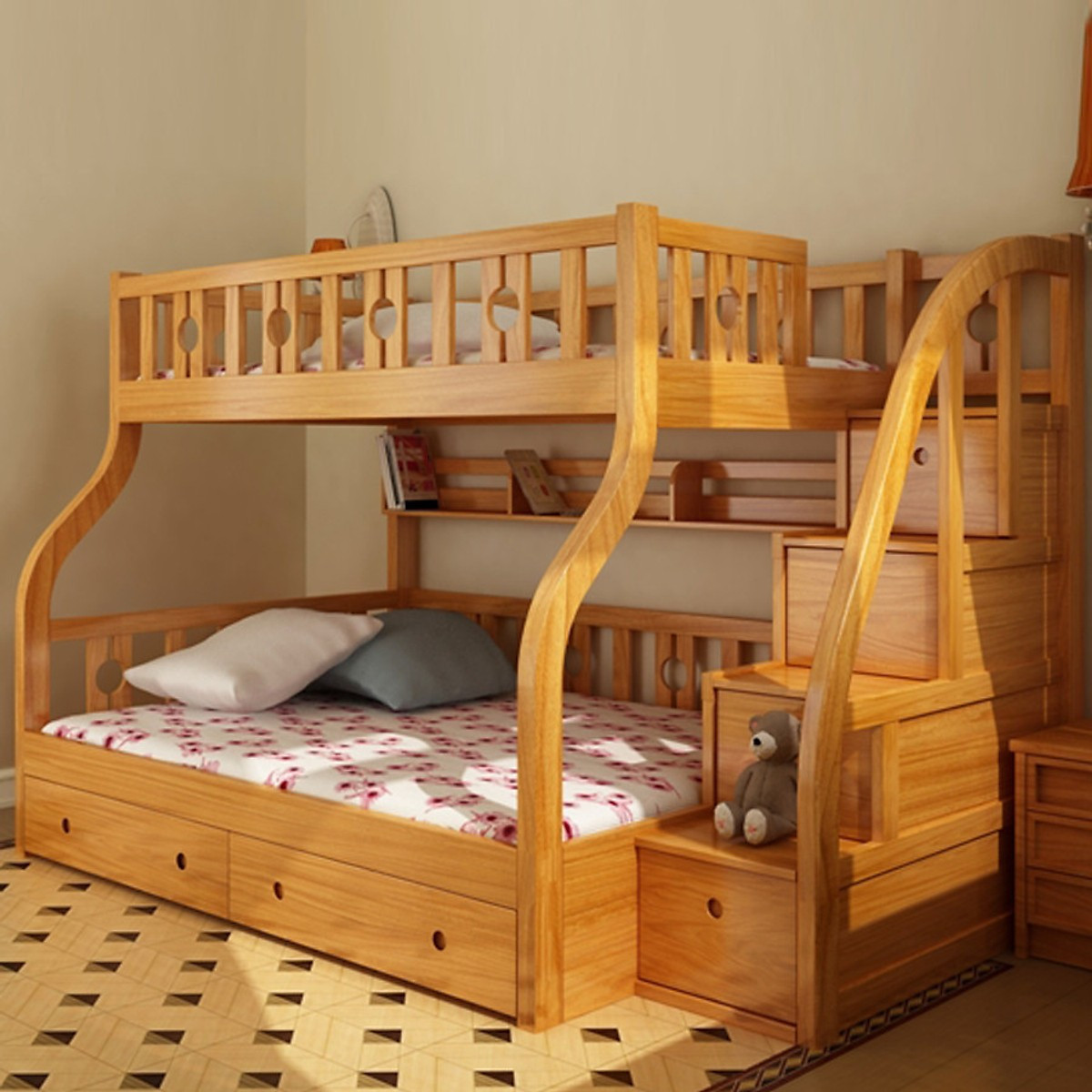 Chọn giường tầng cho trẻ với thiết kế cầu thang và tay vịn vững chắc tránh trường hợp té ngã