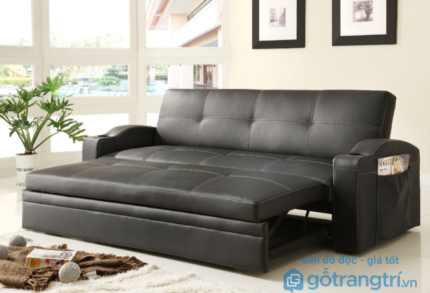 Mẫu giường ngủ kết hợp ghế sofa dạng kéo chất liệu da sang trọng (Ảnh: internet)