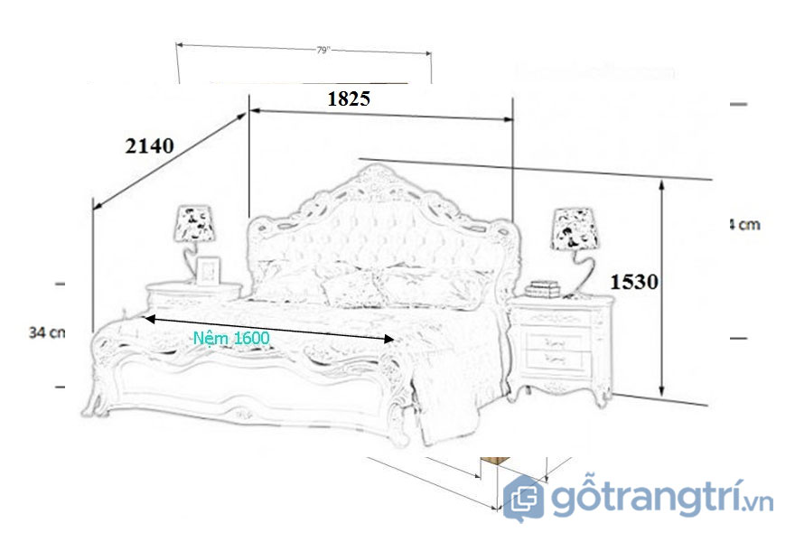 Kích thước giường ngủ theo phong thủy: Giường ngủ đôi King size