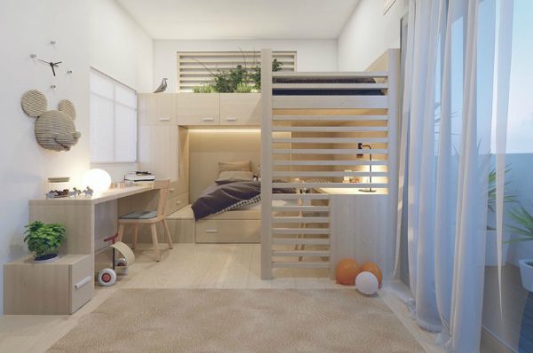 phòng ngủ giường tầng nội thất gỗ