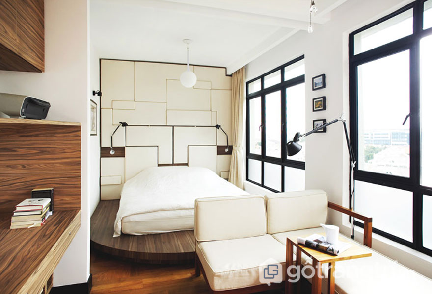 Cách trang trí phòng ngủ đẹp không cần giường: Tủ âm tường4