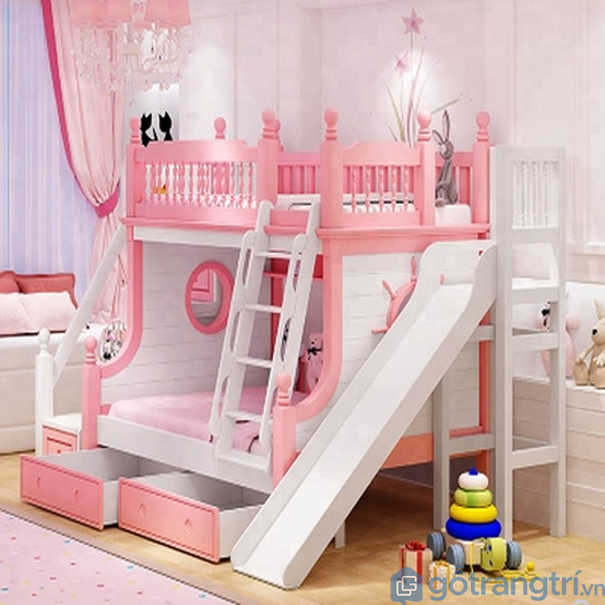giường tầng cho bé gái màu hồng