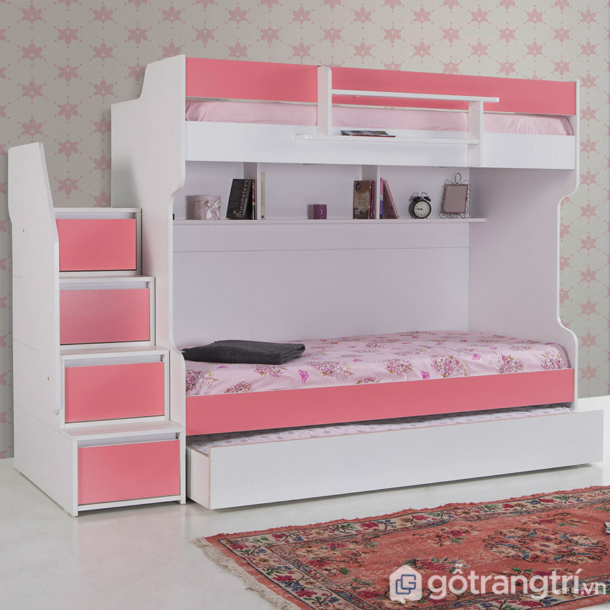 giường tầng cho bé gái màu hồng