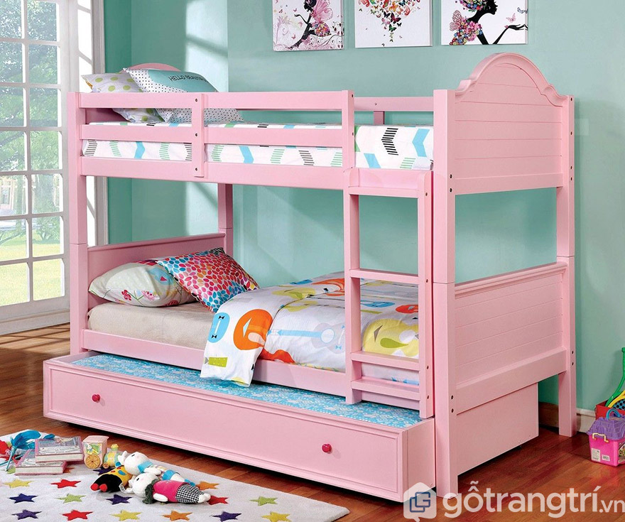 giường tầng cho bé gái màu hồng