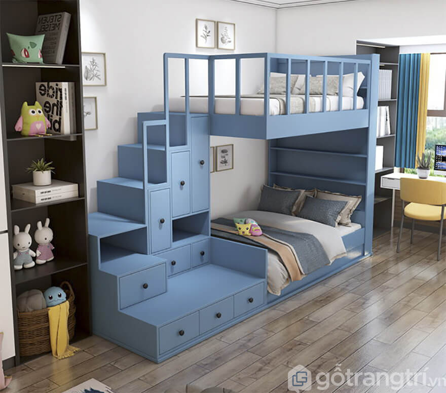 Giường 2 tầng thấp bằng gỗ