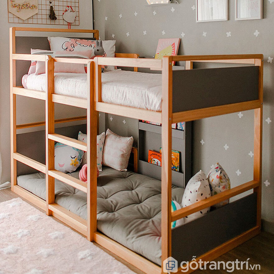 Giường 2 tầng thấp bằng gỗ