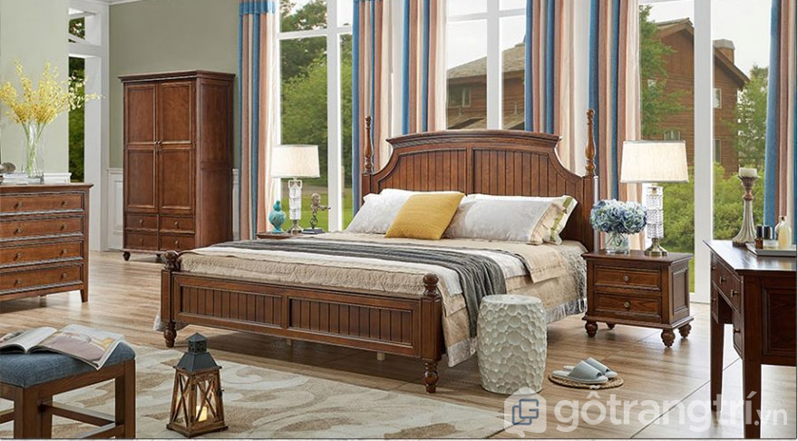 Giường ngủ tân cổ điển gá rẻ Hà Nội gỗ sồi