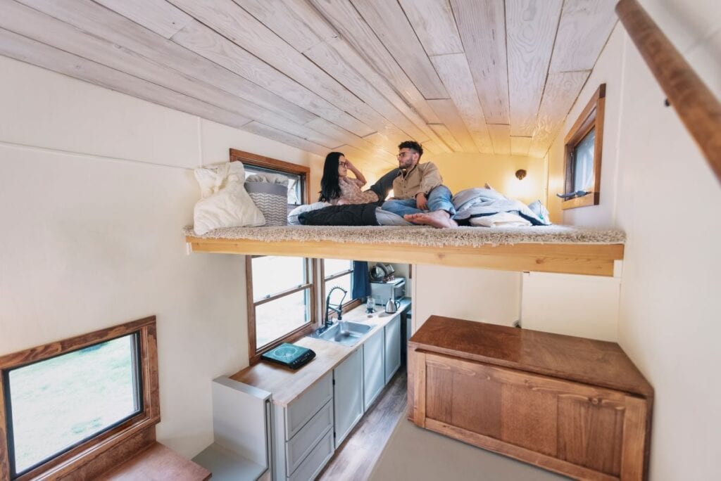 Loft bed to create space in tiny house